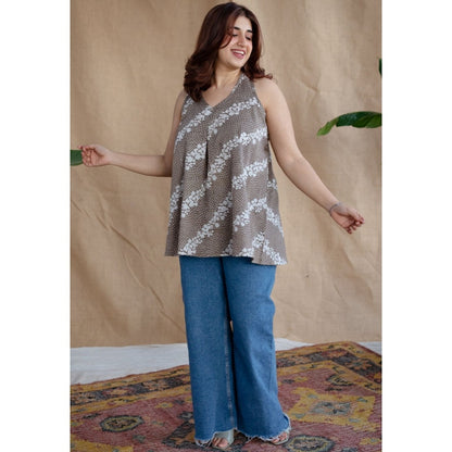 The Indian Ethnic Co. Grey Batik Cotton Top