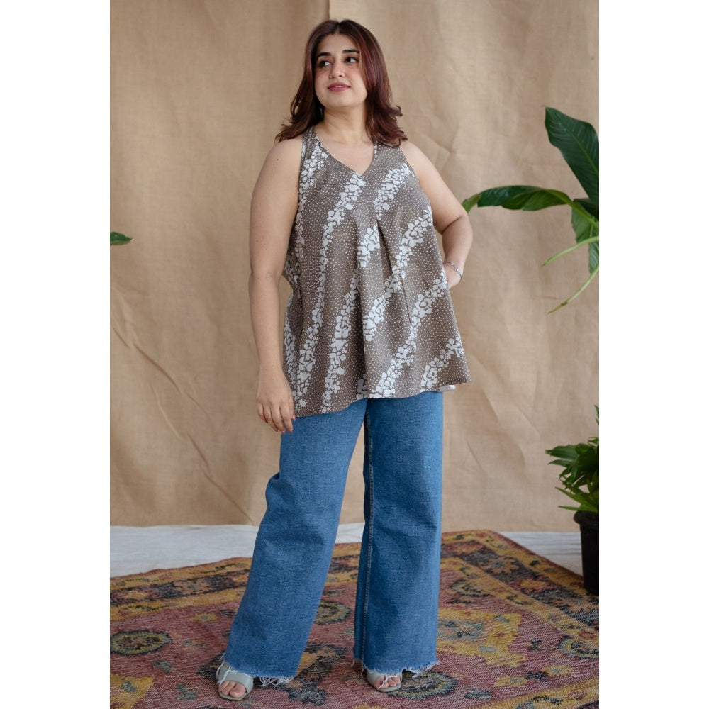 The Indian Ethnic Co. Grey Batik Cotton Top