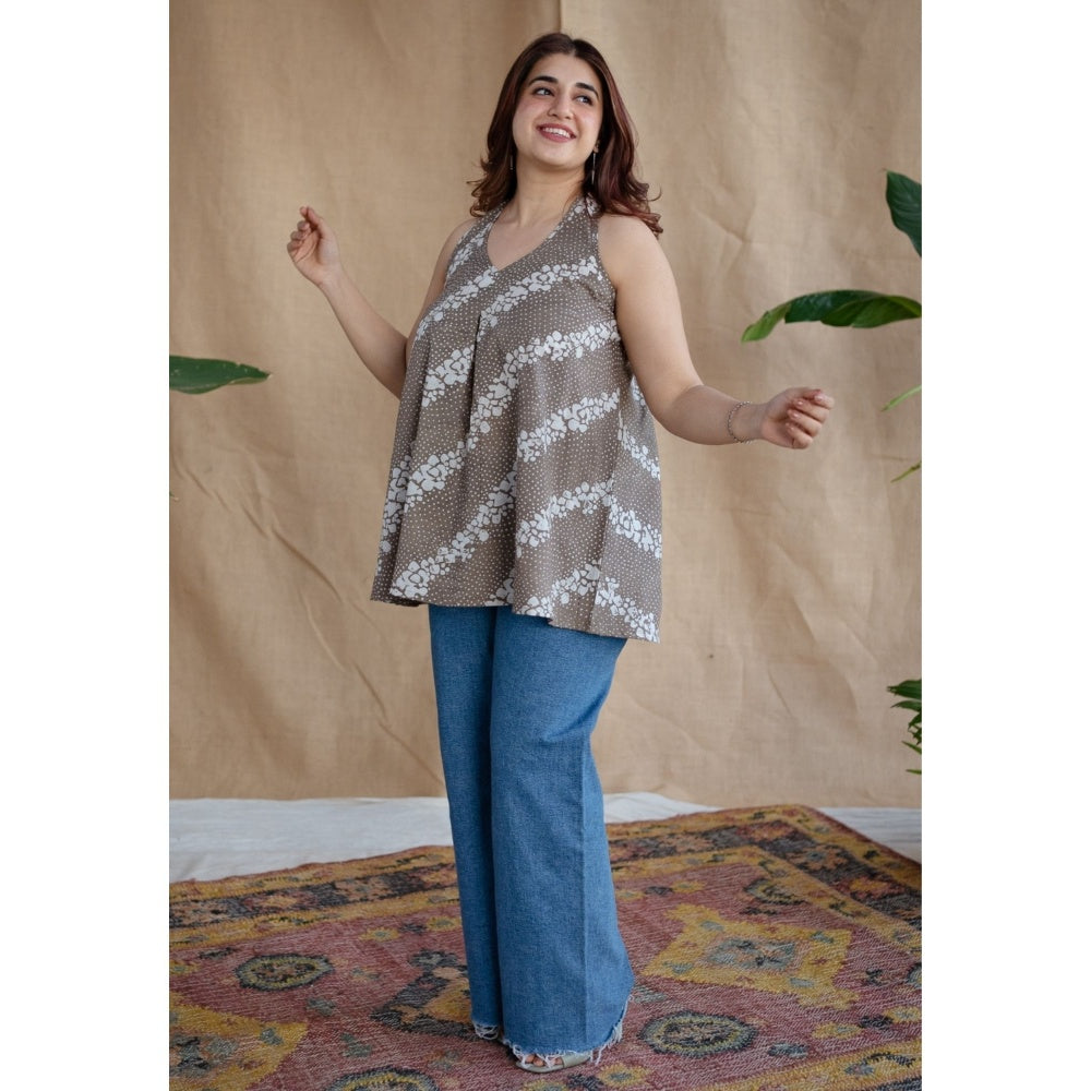 The Indian Ethnic Co. Grey Batik Cotton Top