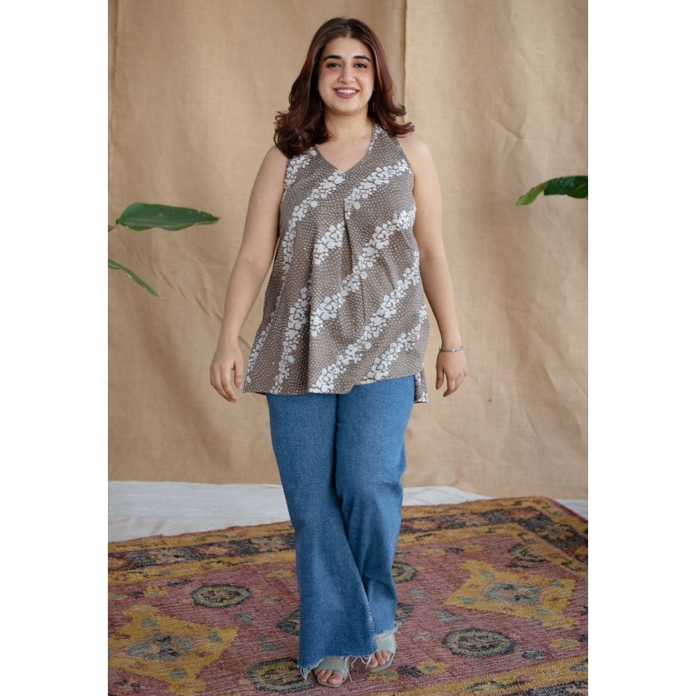 The Indian Ethnic Co. Grey Batik Cotton Top