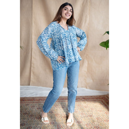 The Indian Ethnic Co. White Batik Natural Dyed MulMul Cotton Top