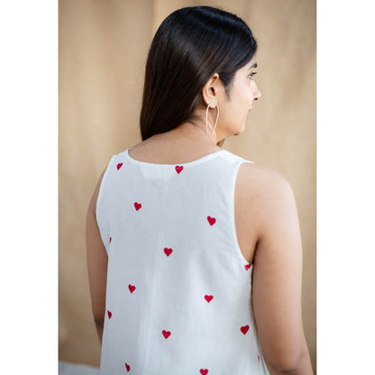 The Indian Ethnic Co. White Printed Cotton Kurta with Palazzo (Set of 2)