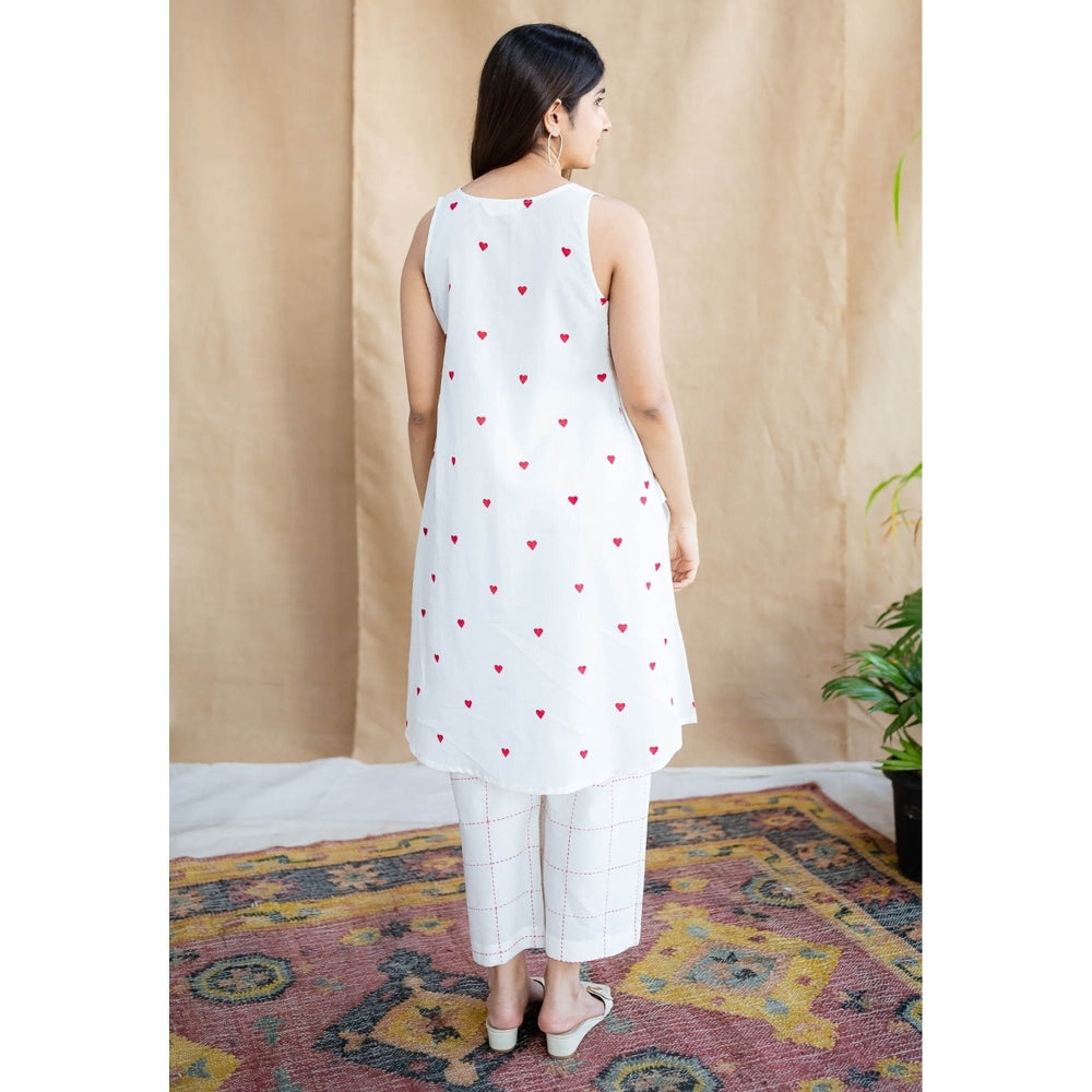 The Indian Ethnic Co. White Printed Cotton Kurta with Palazzo (Set of 2)
