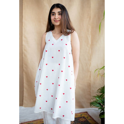 The Indian Ethnic Co. White Printed Cotton Kurta with Palazzo (Set of 2)