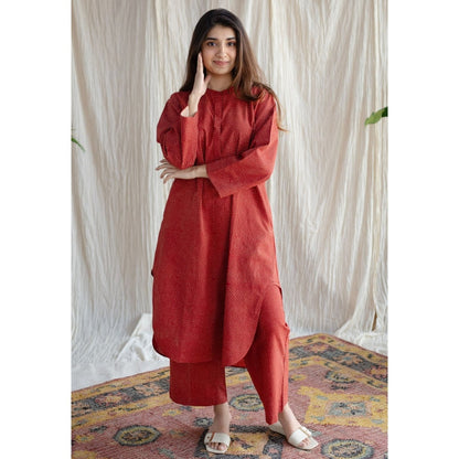 The Indian Ethnic Co. Bombay Ajrakh Red Cotton Co-Ord (Set of 2)