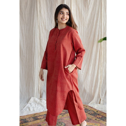 The Indian Ethnic Co. Bombay Ajrakh Red Cotton Co-Ord (Set of 2)