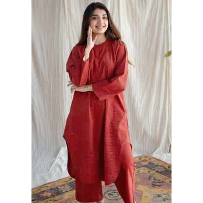 The Indian Ethnic Co. Bombay Ajrakh Red Cotton Co-Ord (Set of 2)
