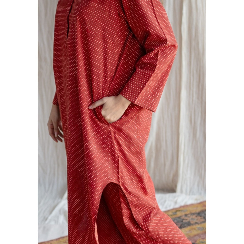 The Indian Ethnic Co. Bombay Ajrakh Red Cotton Co-Ord (Set of 2)