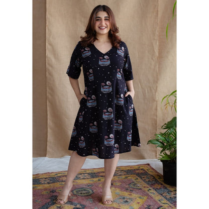 The Indian Ethnic Co. Kochi Ajrakh Navy Blue Cotton Dress