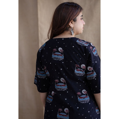 The Indian Ethnic Co. Kochi Ajrakh Navy Blue Cotton Dress