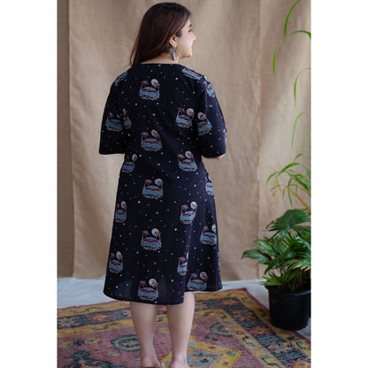 The Indian Ethnic Co. Kochi Ajrakh Navy Blue Cotton Dress