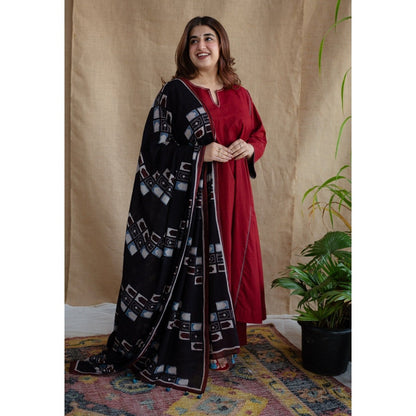 The Indian Ethnic Co. Black Ajrakh Mulmul Cotton Printed Dupatta