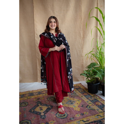 The Indian Ethnic Co. Black Ajrakh Mulmul Cotton Printed Dupatta