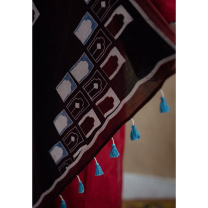 The Indian Ethnic Co. Black Ajrakh Mulmul Cotton Printed Dupatta