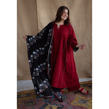 The Indian Ethnic Co. Black Ajrakh Mulmul Cotton Printed Dupatta