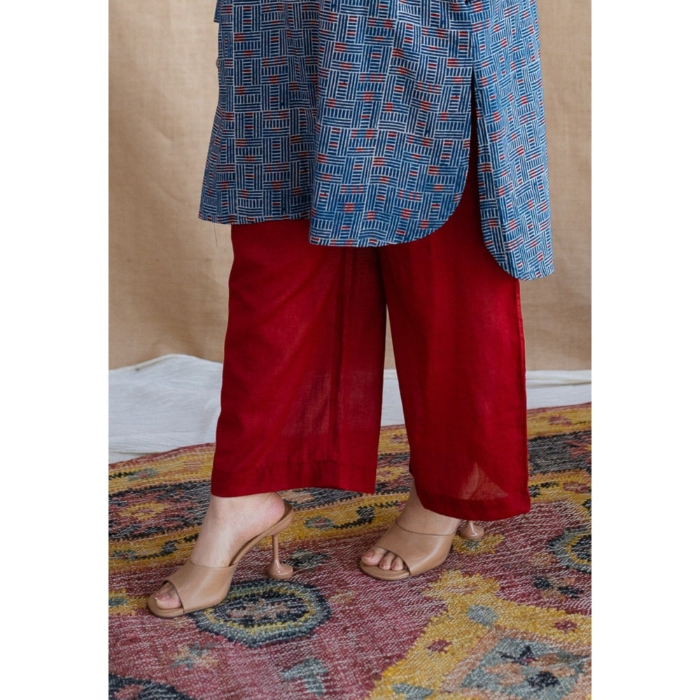 The Indian Ethnic Co. Maroon Straight Slub Cotton Plain Palazzo