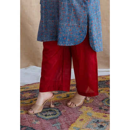The Indian Ethnic Co. Maroon Straight Slub Cotton Plain Palazzo