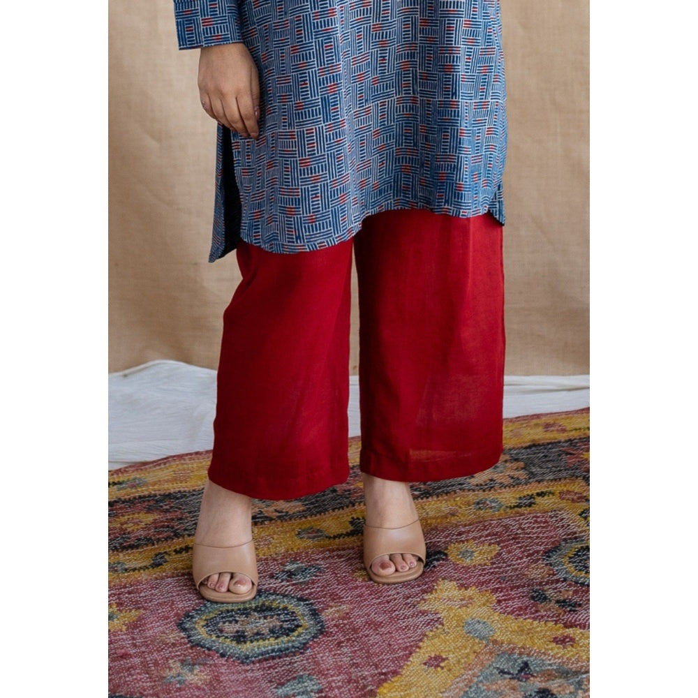 The Indian Ethnic Co. Maroon Straight Slub Cotton Plain Palazzo
