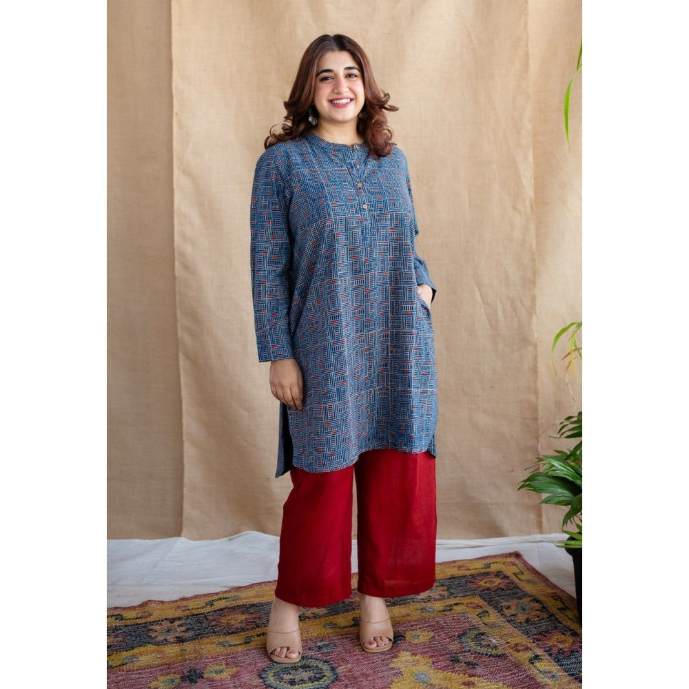 The Indian Ethnic Co. Maroon Straight Slub Cotton Plain Palazzo