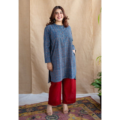 The Indian Ethnic Co. Maroon Straight Slub Cotton Plain Palazzo