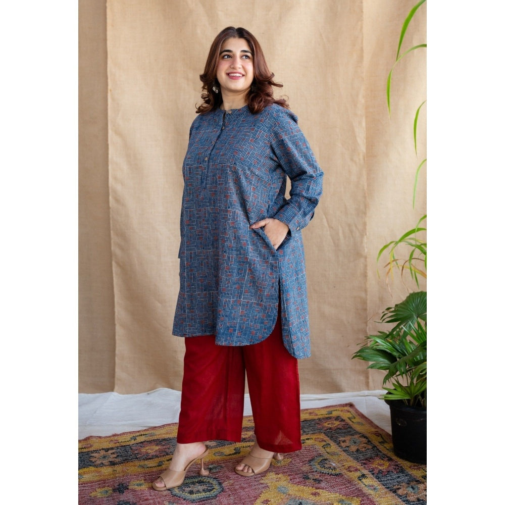 The Indian Ethnic Co. Maroon Straight Slub Cotton Plain Palazzo