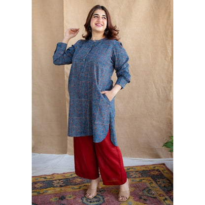 The Indian Ethnic Co. Maroon Straight Slub Cotton Plain Palazzo