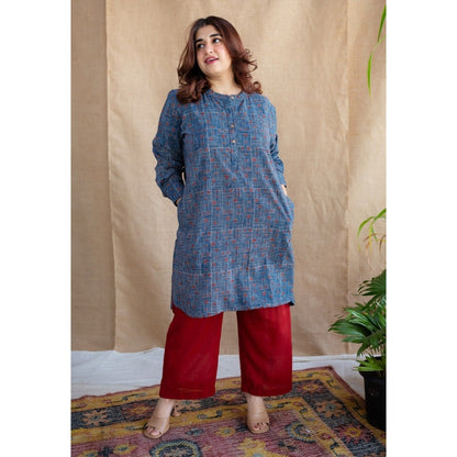 The Indian Ethnic Co. Maroon Straight Slub Cotton Plain Palazzo