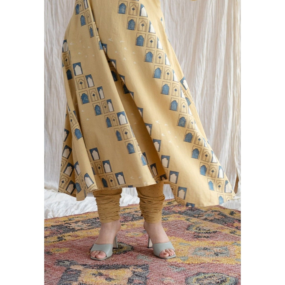 The Indian Ethnic Co. Yellow Narrow Ajrakh Cotton Hand Churidar