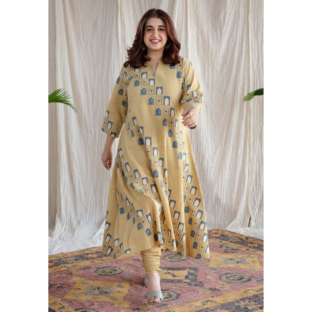 The Indian Ethnic Co. Yellow Narrow Ajrakh Cotton Hand Churidar