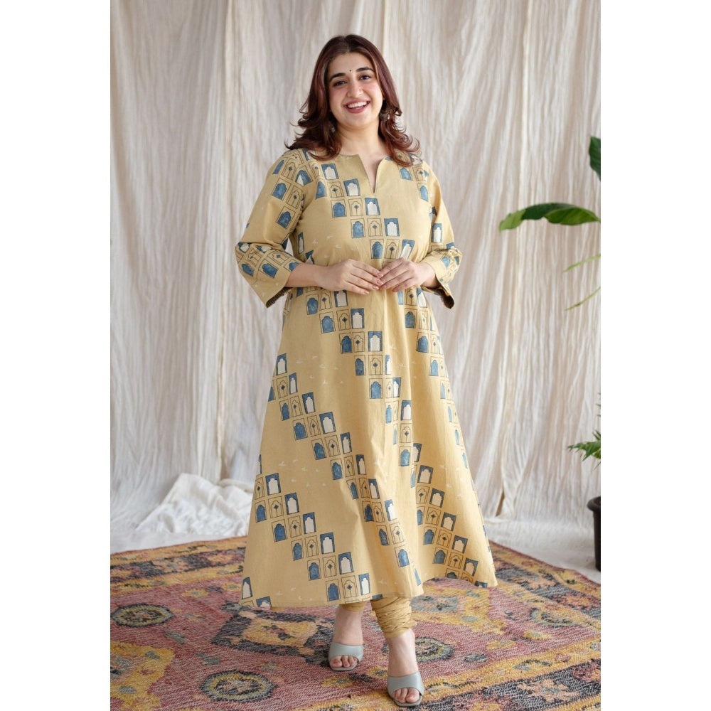 The Indian Ethnic Co. Yellow Narrow Ajrakh Cotton Hand Churidar