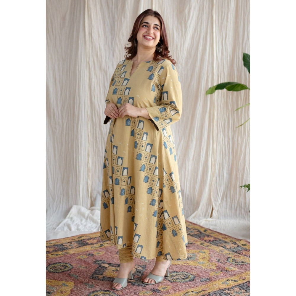 The Indian Ethnic Co. Yellow Narrow Ajrakh Cotton Hand Churidar