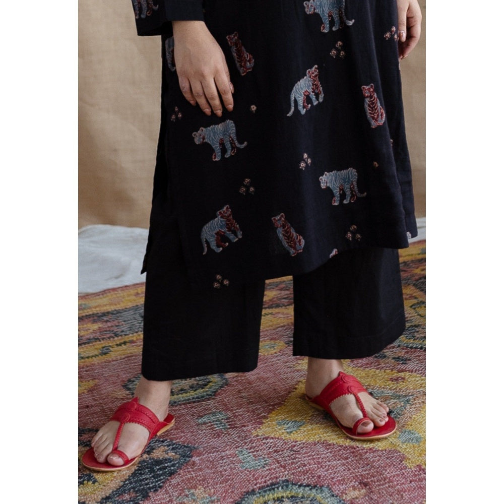 The Indian Ethnic Co. Black Straight Slub Cotton Palazzo