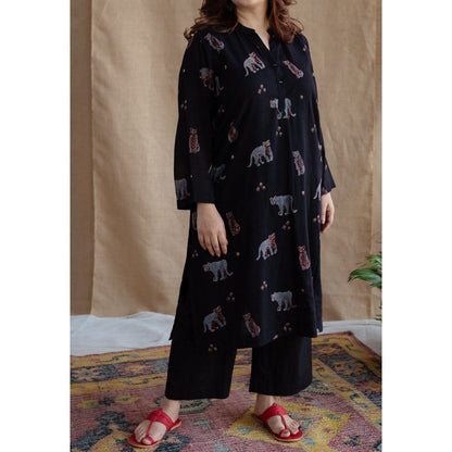 The Indian Ethnic Co. Black Straight Slub Cotton Palazzo