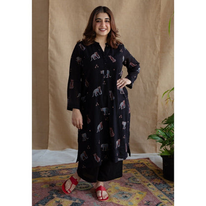 The Indian Ethnic Co. Black Straight Slub Cotton Palazzo
