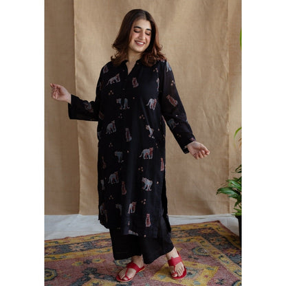 The Indian Ethnic Co. Black Straight Slub Cotton Palazzo
