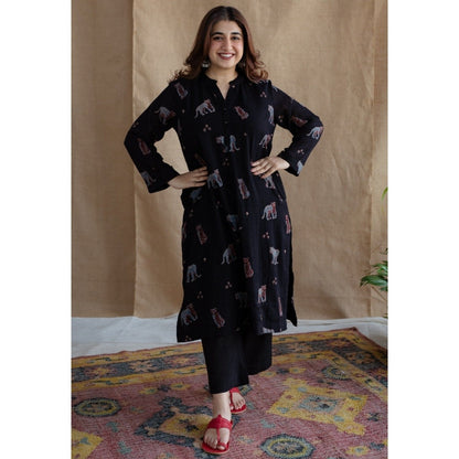 The Indian Ethnic Co. Black Straight Slub Cotton Palazzo