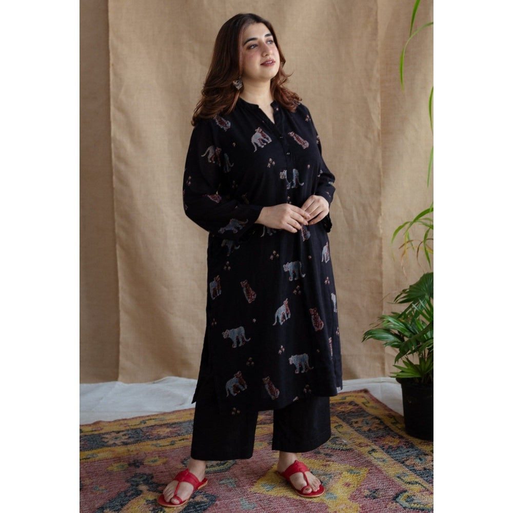 The Indian Ethnic Co. Black Straight Slub Cotton Palazzo
