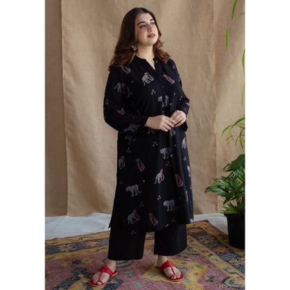 The Indian Ethnic Co. Black Straight Slub Cotton Palazzo