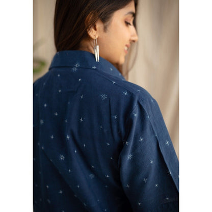 The Indian Ethnic Co. Blue Straight Ajrakh Cotton Printed Collar Neck Shirt