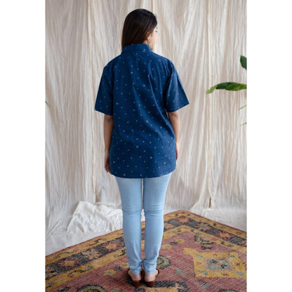 The Indian Ethnic Co. Blue Straight Ajrakh Cotton Printed Collar Neck Shirt