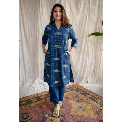 The Indian Ethnic Co. Blue Straight Ajrakh Cotton Printed Kurta
