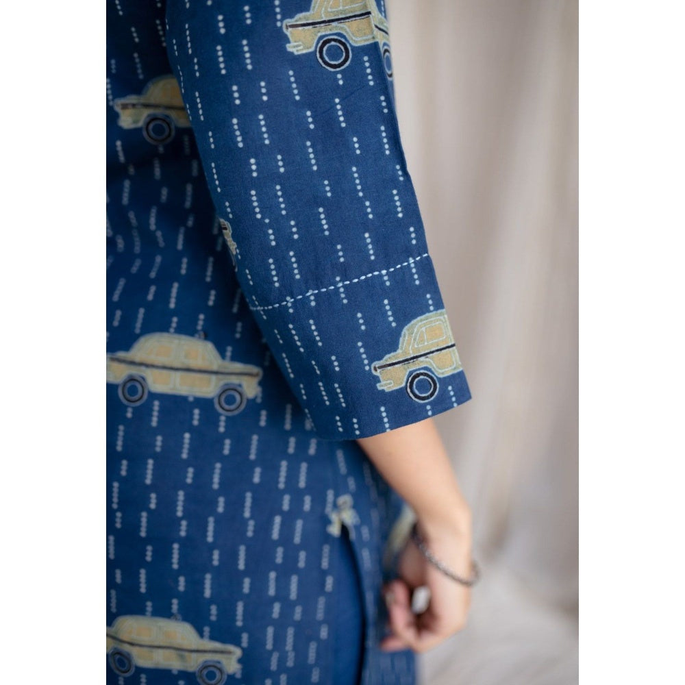 The Indian Ethnic Co. Blue Straight Ajrakh Cotton Printed Kurta