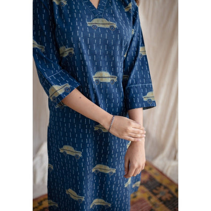 The Indian Ethnic Co. Blue Straight Ajrakh Cotton Printed Kurta