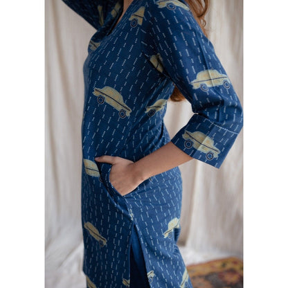 The Indian Ethnic Co. Blue Straight Ajrakh Cotton Printed Kurta