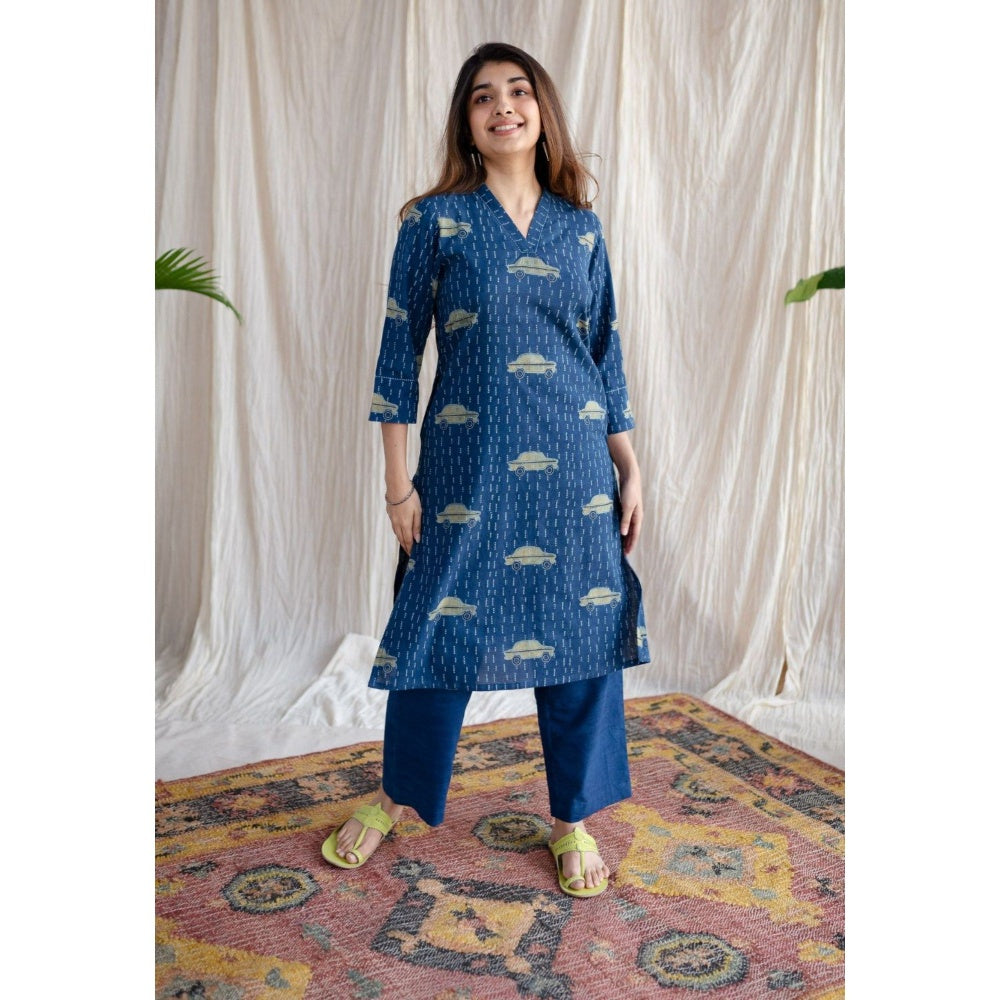 The Indian Ethnic Co. Blue Straight Ajrakh Cotton Printed Kurta