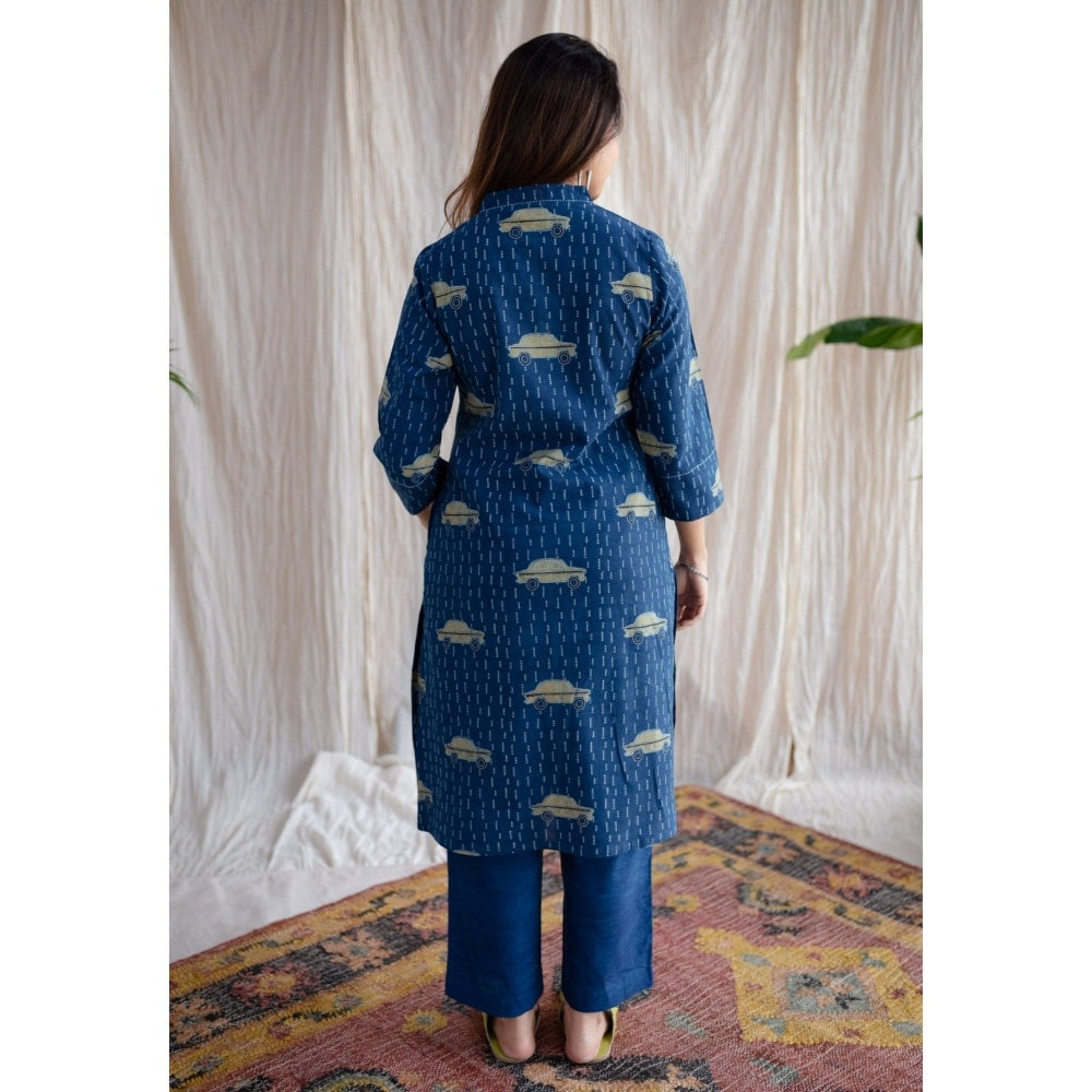 The Indian Ethnic Co. Blue Straight Ajrakh Cotton Printed Kurta
