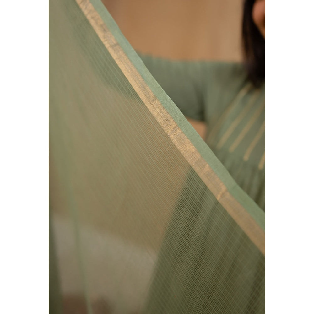 The Indian Ethnic Co. Olive Plain A-Line Cotton Kurta with Churidar and Dupatta (Set of 3)