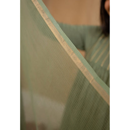 The Indian Ethnic Co. Olive Plain A-Line Cotton Kurta with Churidar and Dupatta (Set of 3)