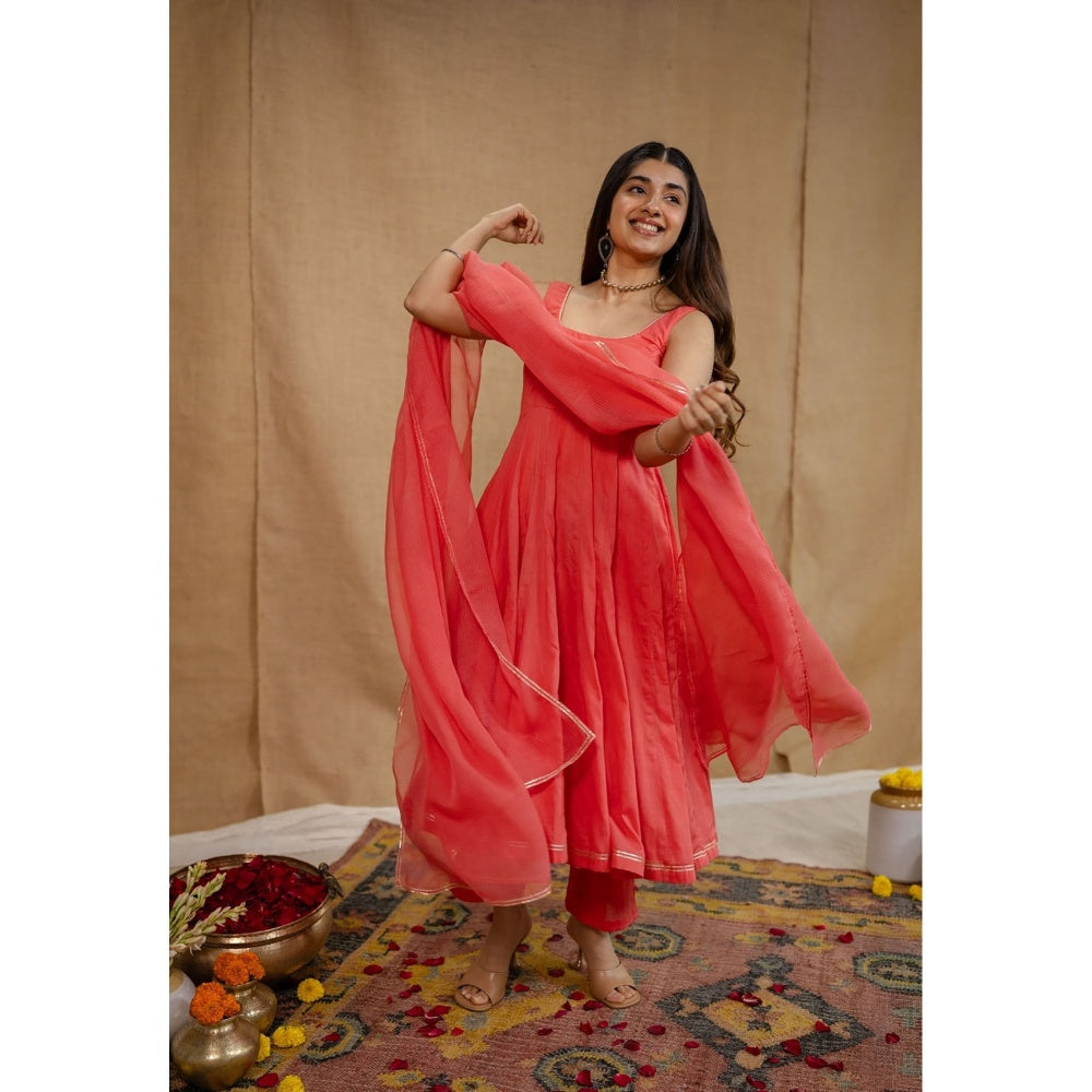 The Indian Ethnic Co. Plain A-Line Cotton Kurta with Pant and Dupatta (Set of 3)