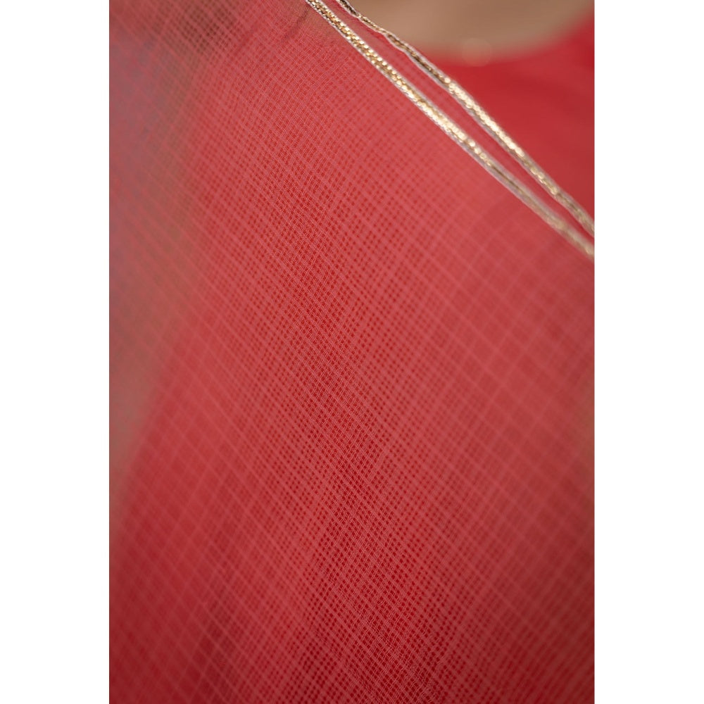 The Indian Ethnic Co. Plain A-Line Cotton Kurta with Pant and Dupatta (Set of 3)